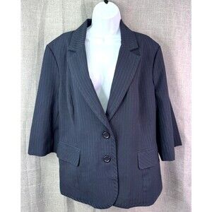 Roaman's Plus Size 3/4 Sleeve Single Breasted Two Button Blazer 18W Navy Stripe